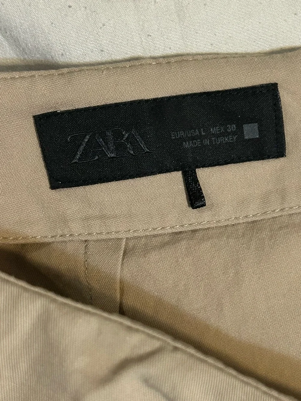 Zara Neutral 100% Cotton Asymmetric Ruched Wrap Midi Skirt Women’s Size Large